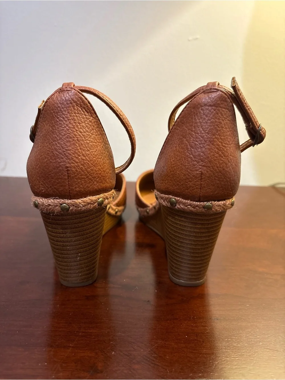 Maurices Cognac Brown Ankle-Strap Wedge Espadrilles size 7.5